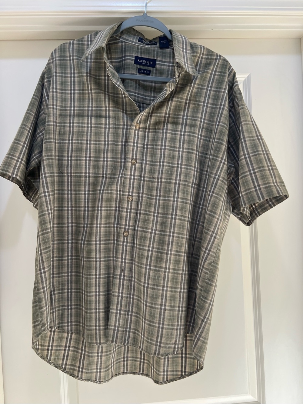 Van Heusen Men’s Short Sleeve Plaid Shirt - Olive and Gray